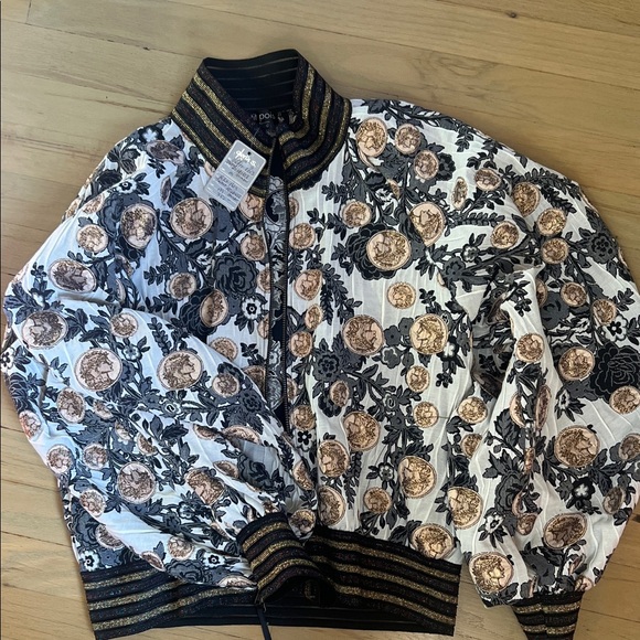 Viviana G Jackets & Blazers - petit pois by Viviana G Royal Coin Floral Bomber Jacket - Black, Gray, Gold